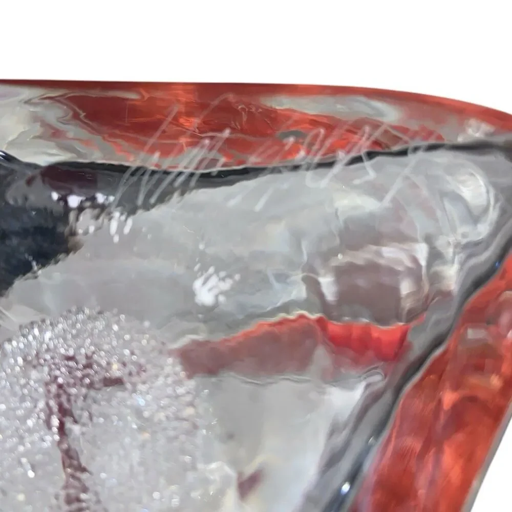 William Salas Triangular Handblown Art Glass Vase Red Band Artist Signed